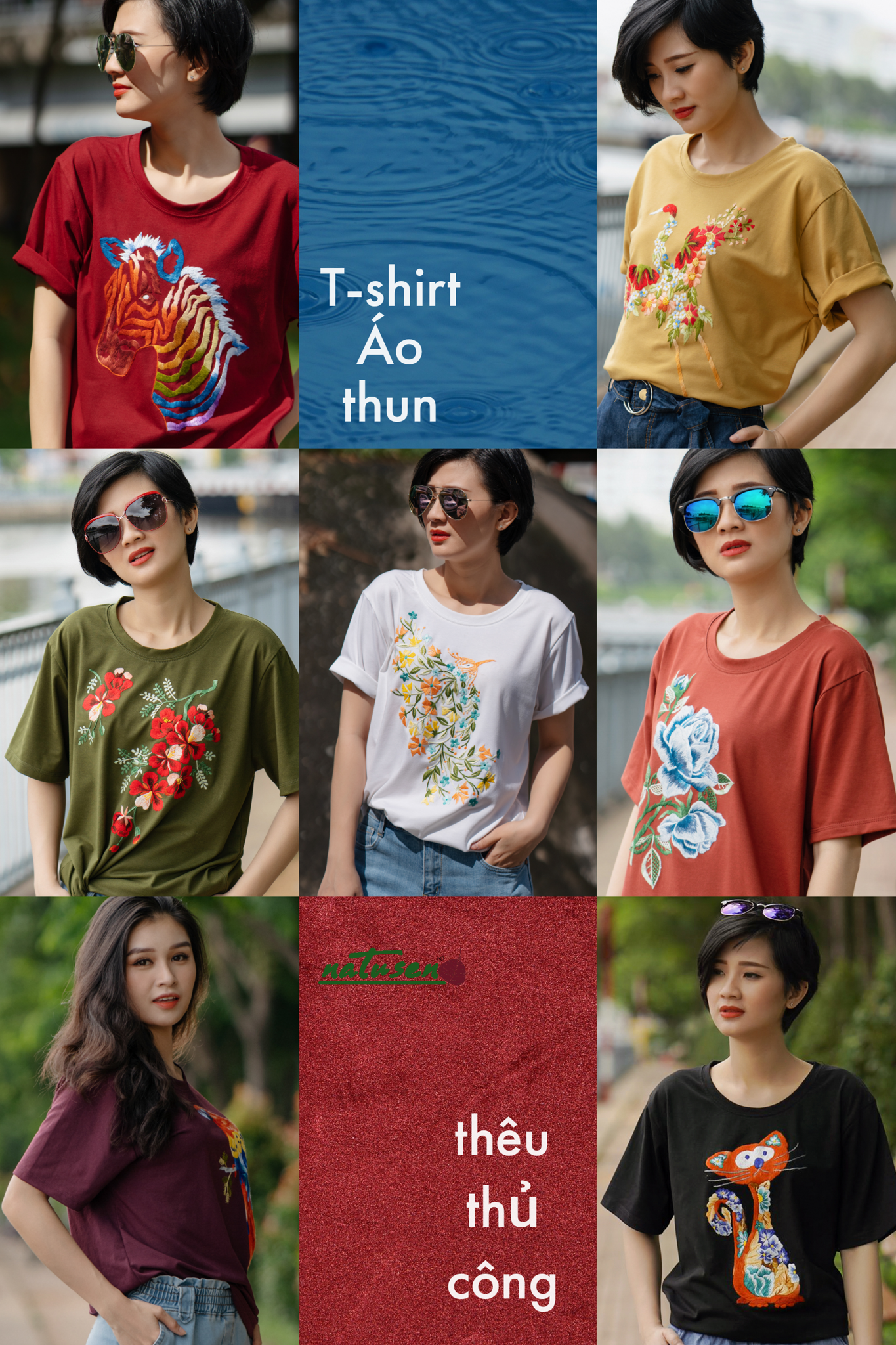 Áo Tshirt cổ tròn Purple Wine thêu tay Vẹt Scarlet