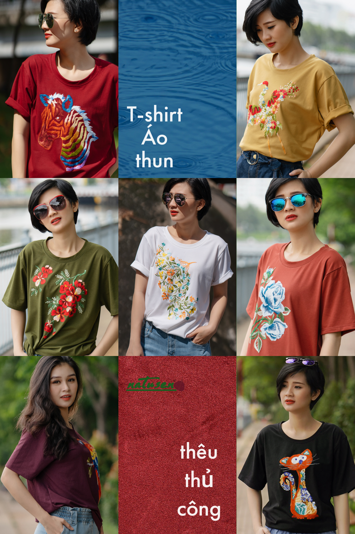  Áo Tshirt cổ tròn Purple Wine thêu tay Vẹt Scarlet 