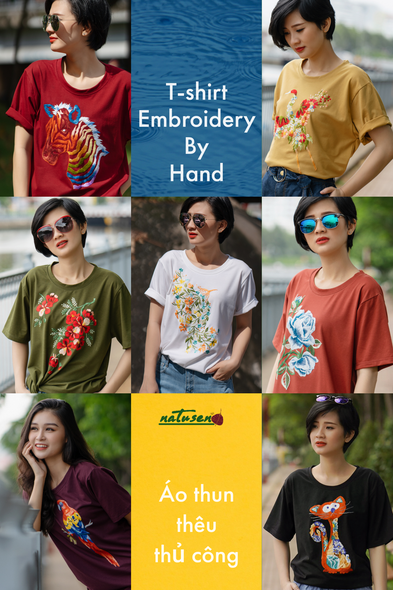 Áo T-shirt Black thêu thủ công Mèo Bách Hoa
