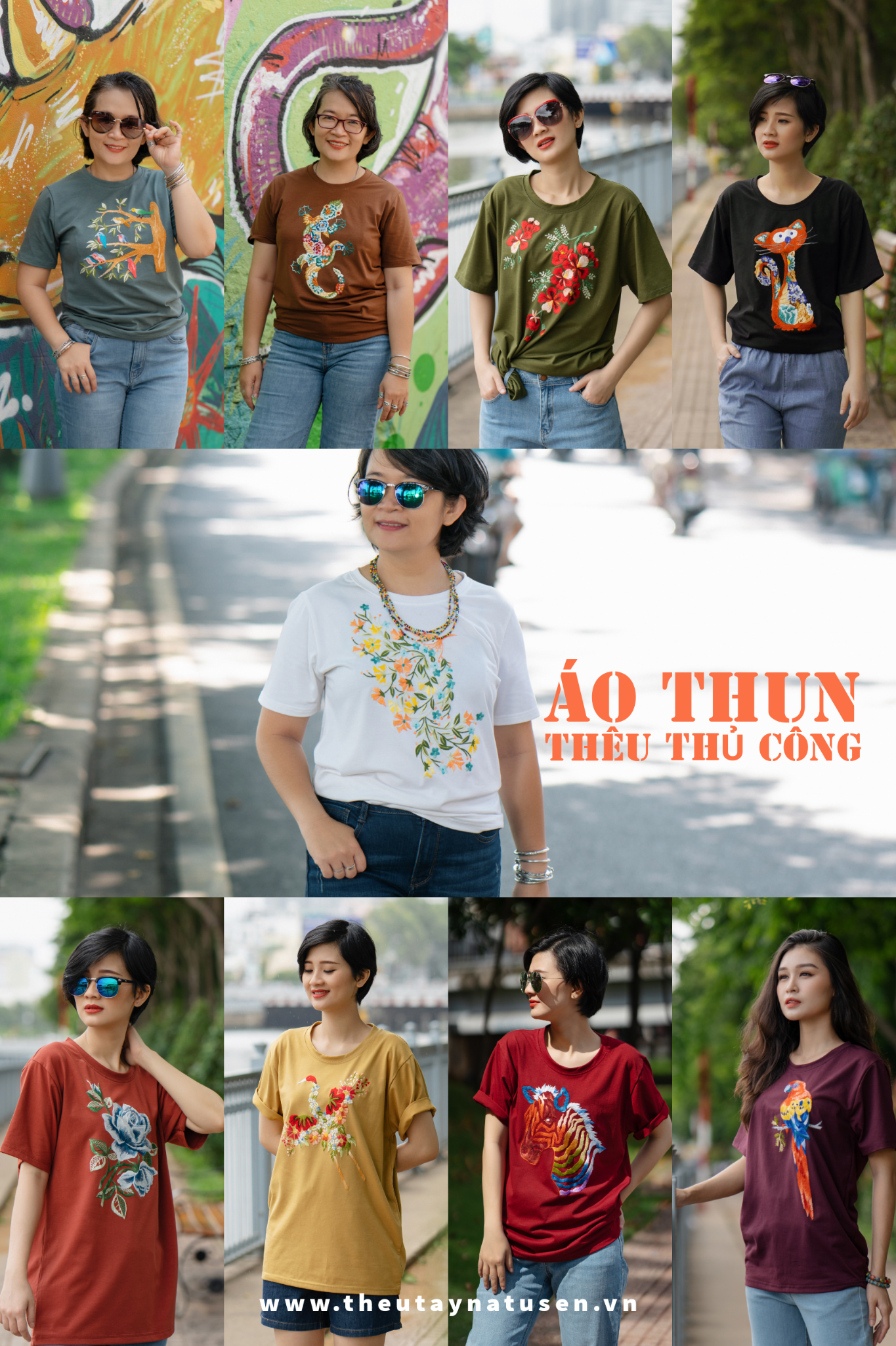 Áo thun Xám Đá thêu tay Hươu Nathy