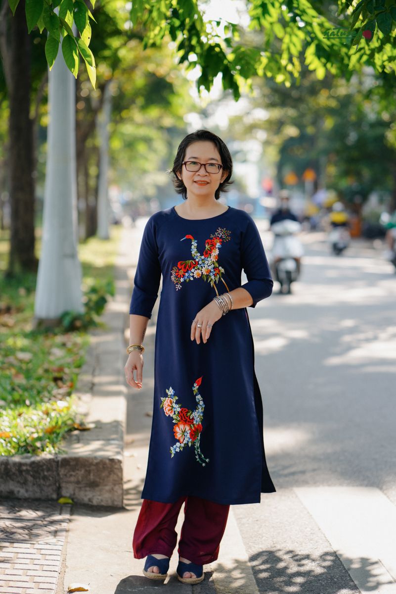 Áo dài Đôi Hạc Đoàn Viên thêu thủ công
