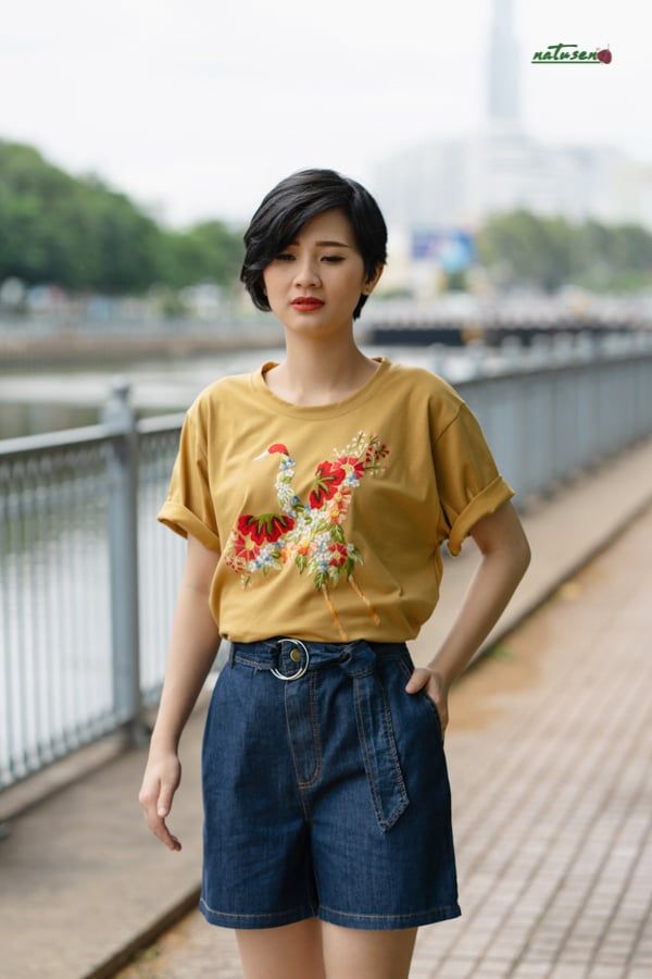  Quần short denim dây khoen 