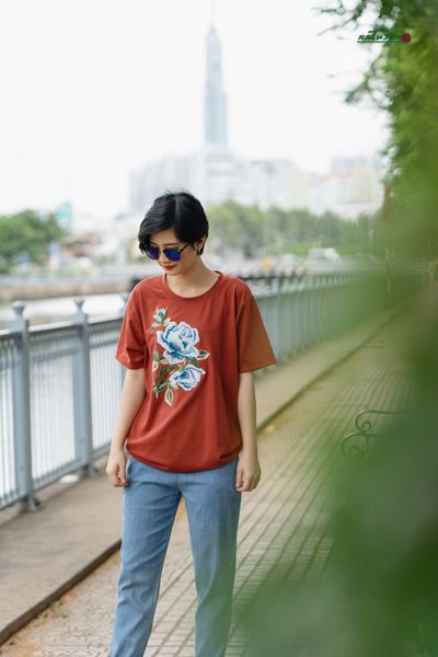  Áo thun T-shirt Vintage Brick thêu thủ công Hồng Nụ 