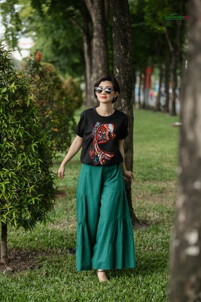  Quần gypsy cotton Xanh thông freesize 