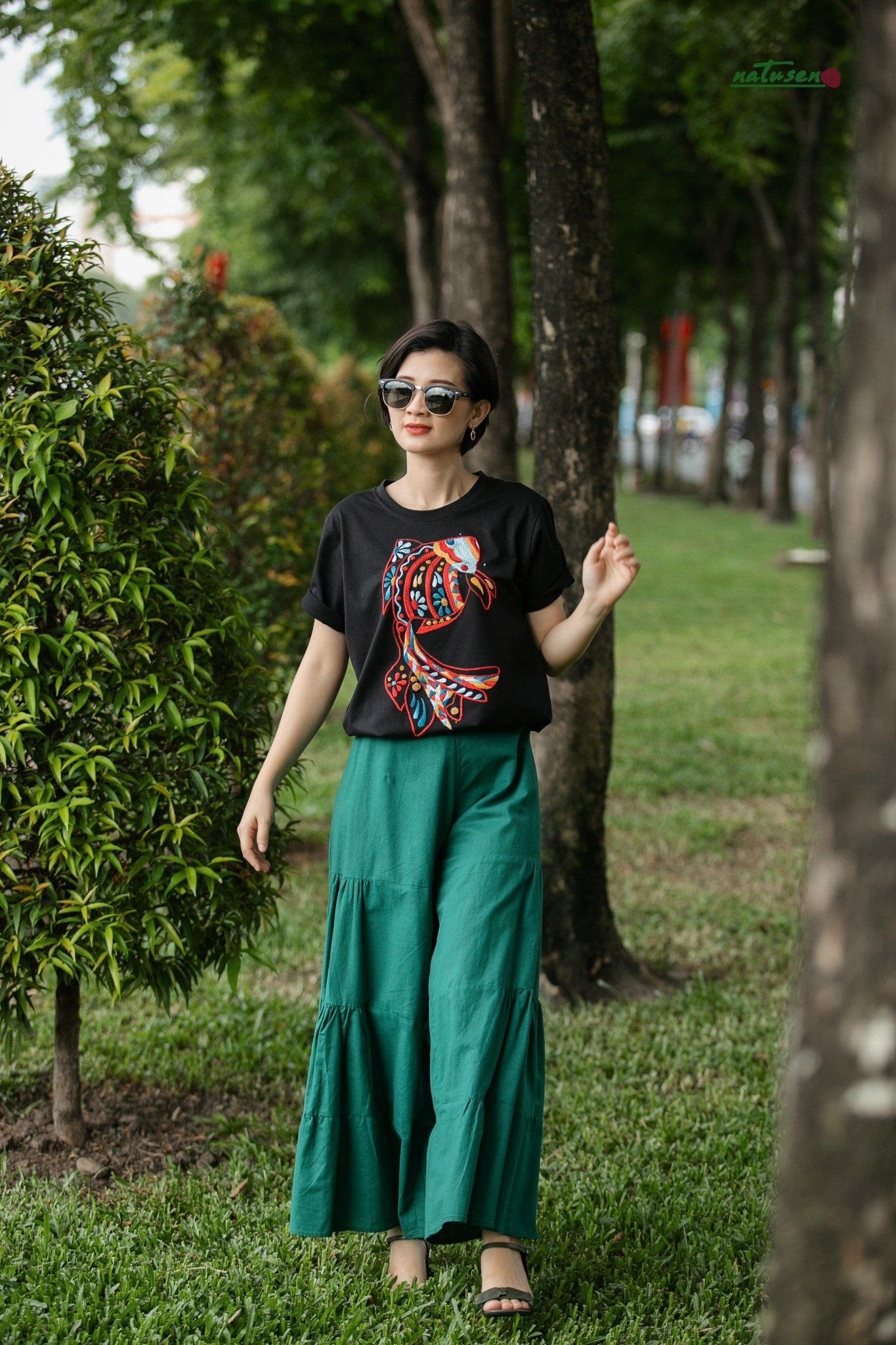 Quần gypsy cotton Xanh thông freesize