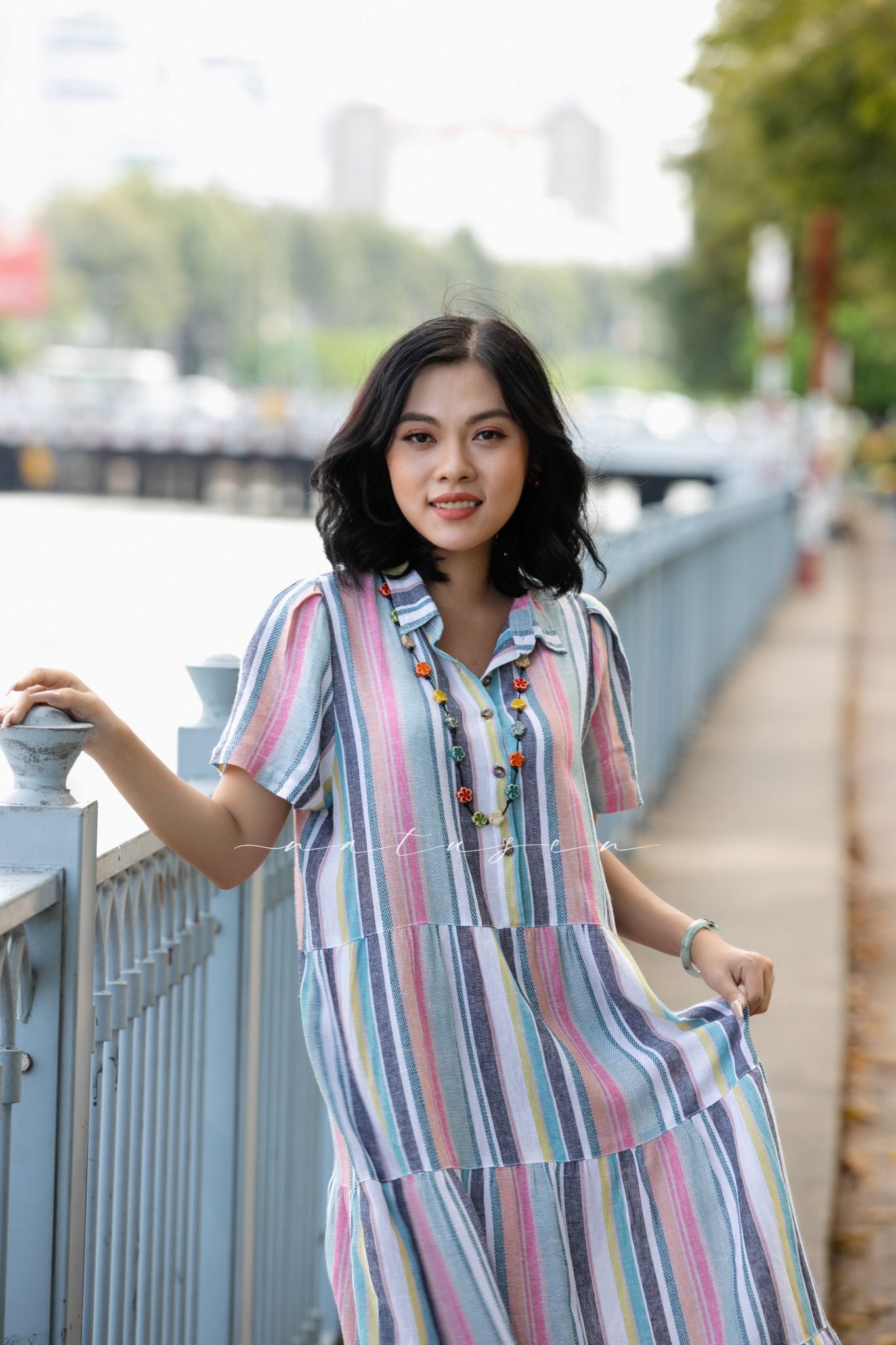 Dây chuyền gốm Pop Art dài gút hạt