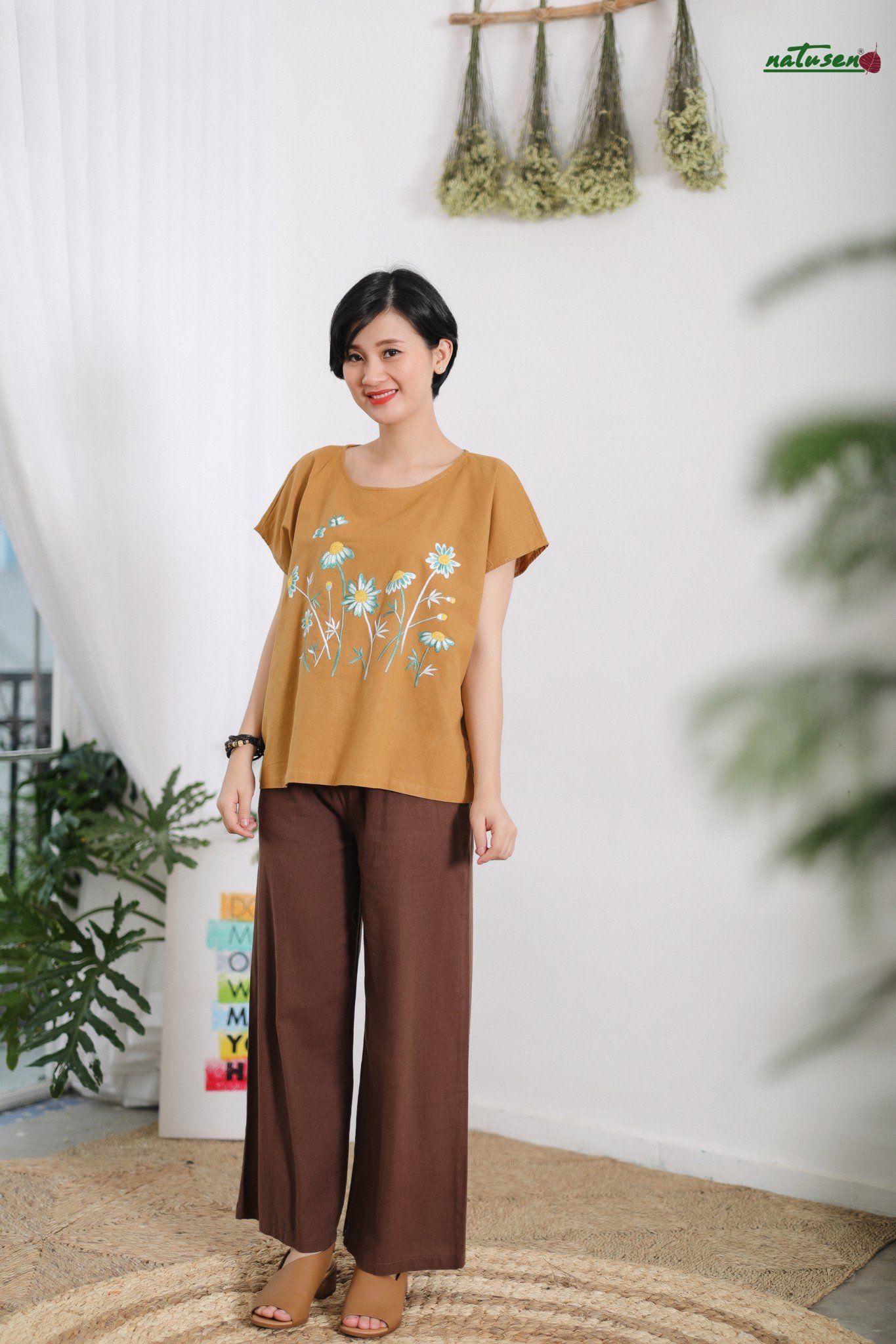 Quần linen DÀI ống rộng freesize