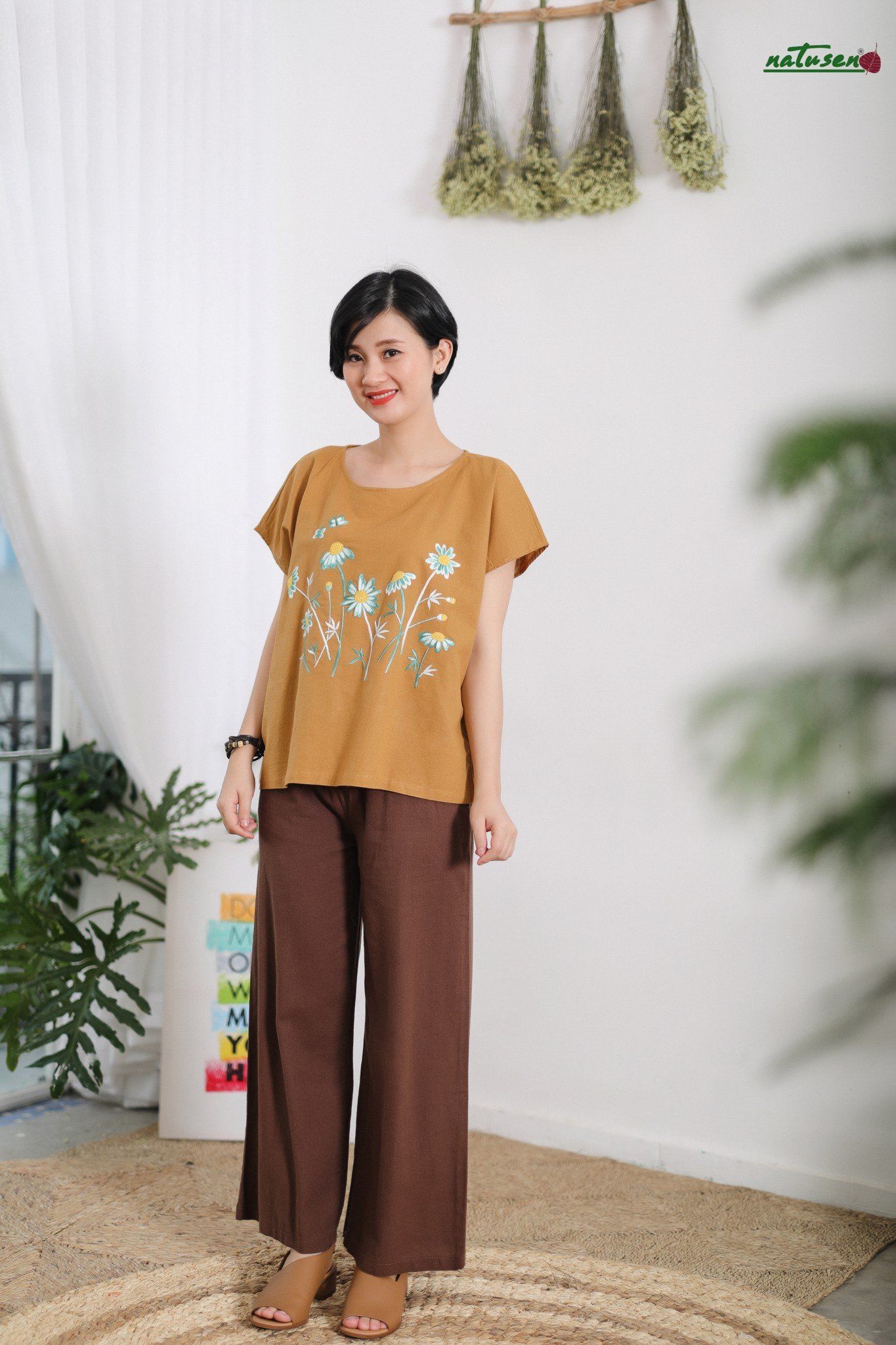  Quần linen DÀI ống rộng freesize 