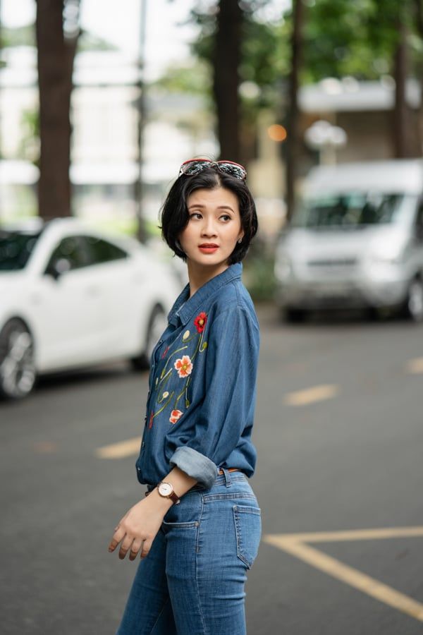 Áo chemise denim thêu thủ công poppy baby