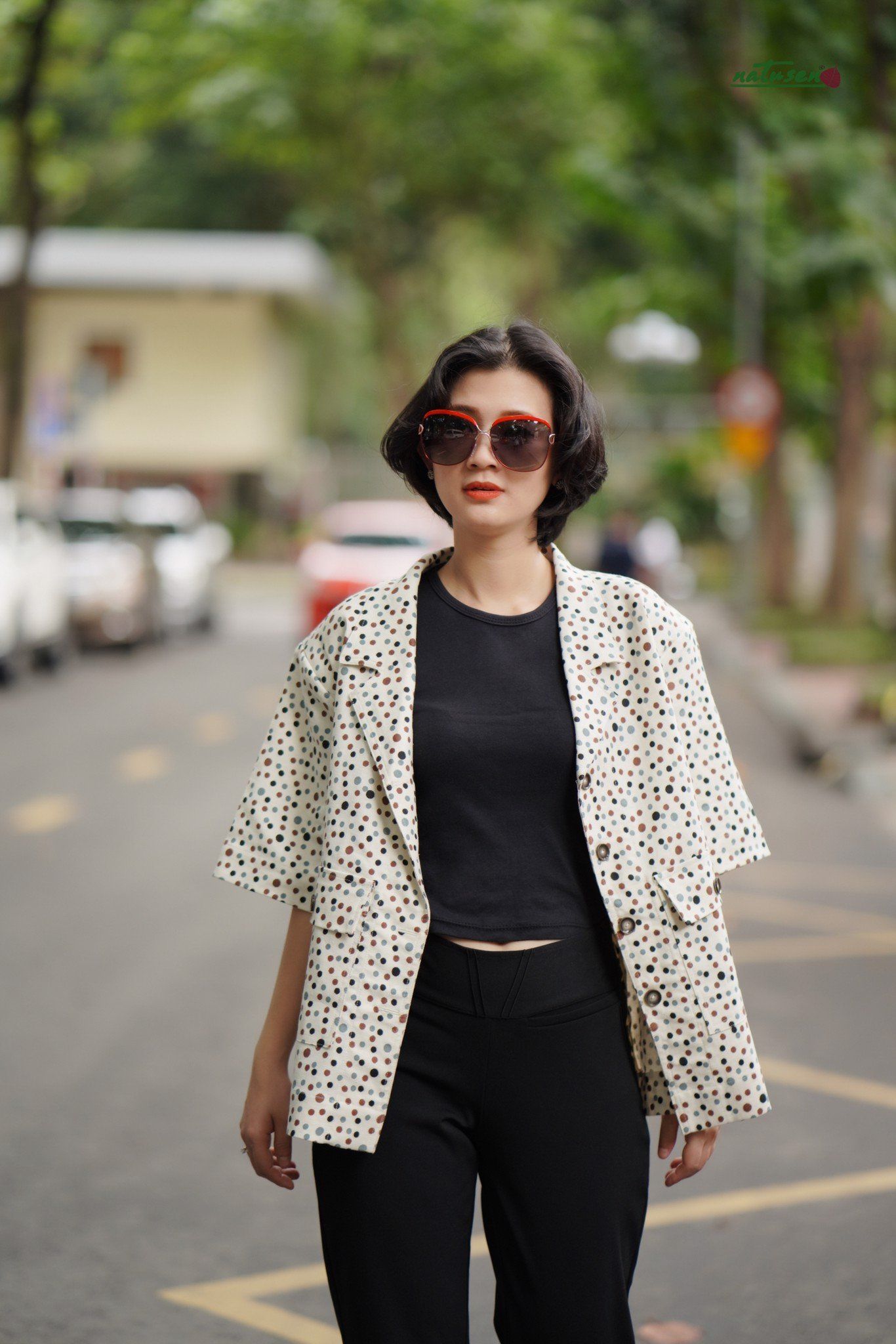 Áo Khoác Safari cổ vest in Bi linen Đũi