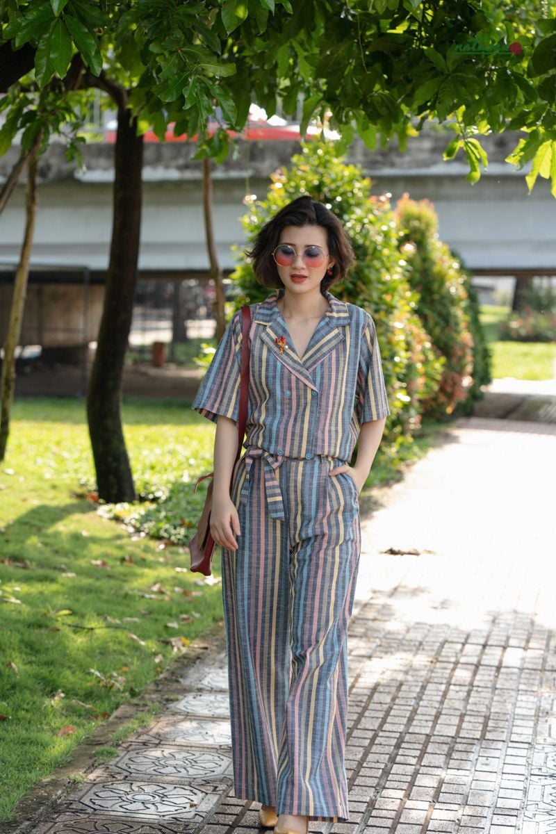 Áo Safari cổ vest sọc YD đều màu