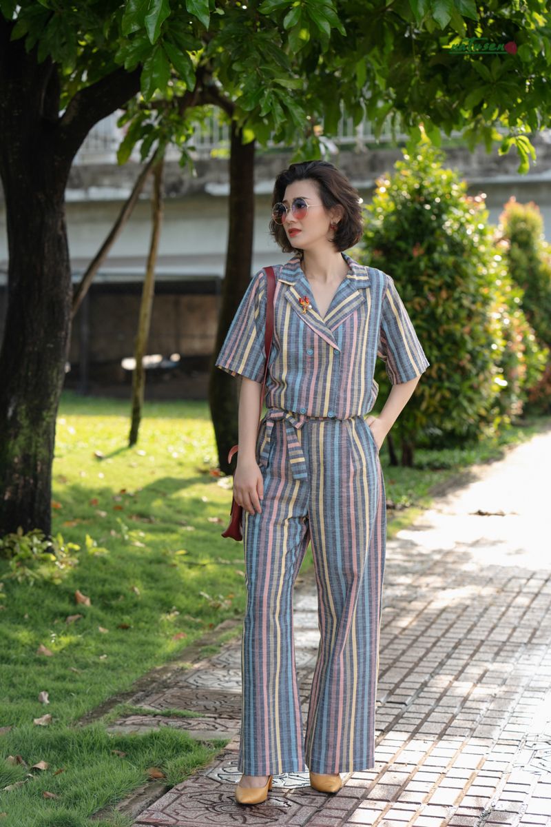 Áo Safari cổ vest sọc YD đều màu