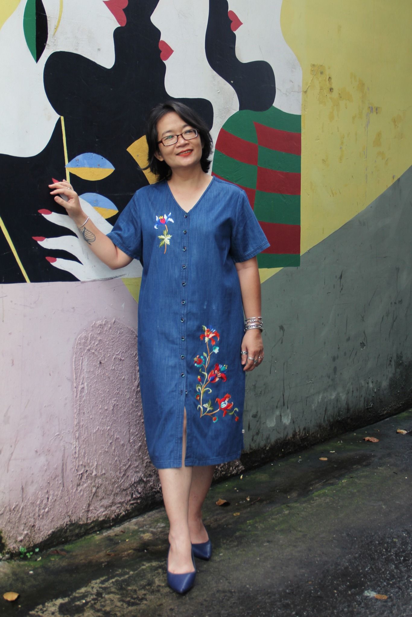 Đầm Camil Jacobeans form A cổ tim denim