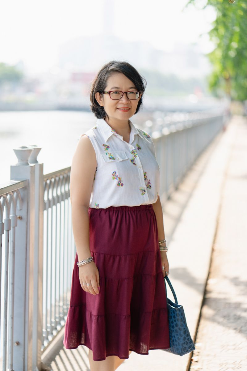 Chân váy Gypsy Đỏ Rượu linen nhúng tầng