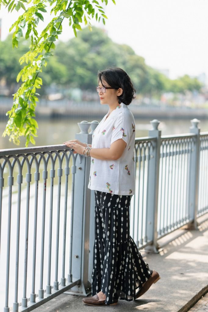 Áo linen Trắng kimono ren thêu