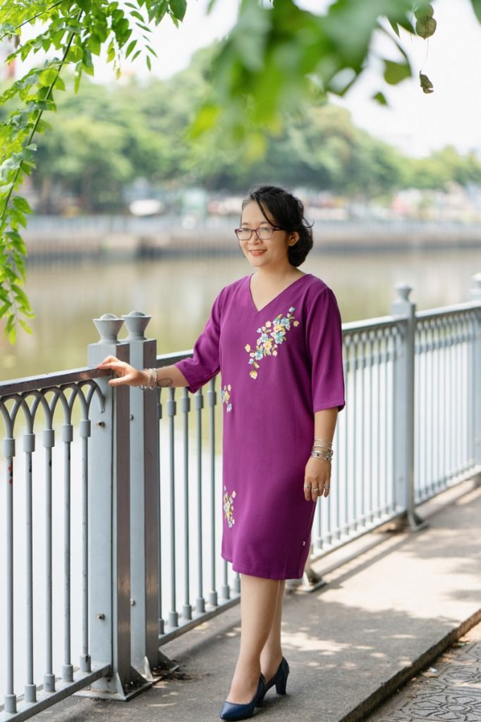 Đầm Hồng tím thêu tay Pansee