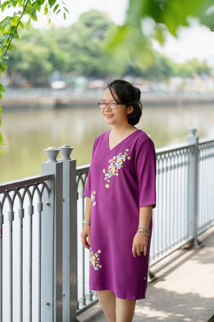 Đầm Hồng tím thêu tay Pansee