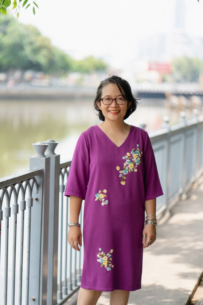 Đầm Hồng tím thêu tay Pansee