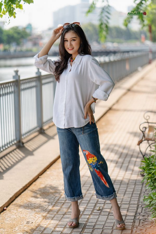 Áo linen rayon chemise basic trắng