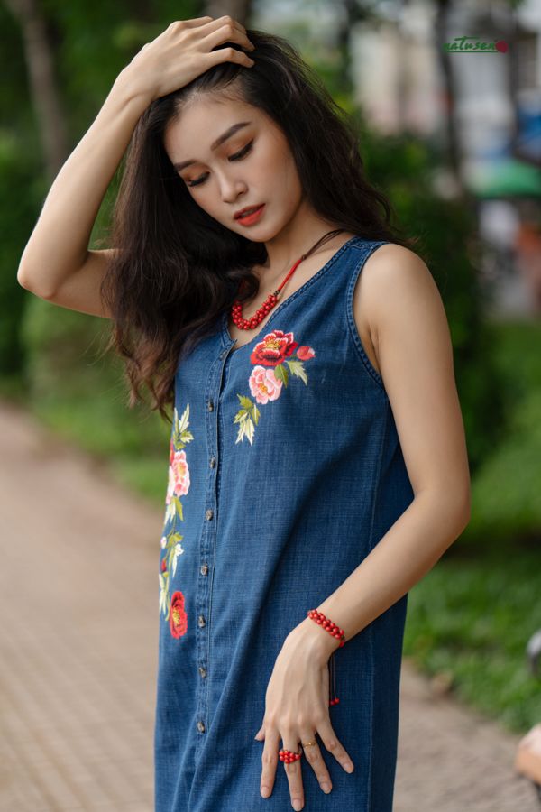  Đầm denim thêu tay Hồng Florentia 20 