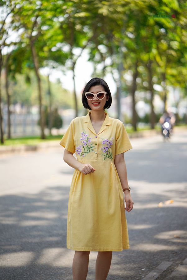 Đầm thêu thủ công phượng tím vest vintage Vàng Mơ
