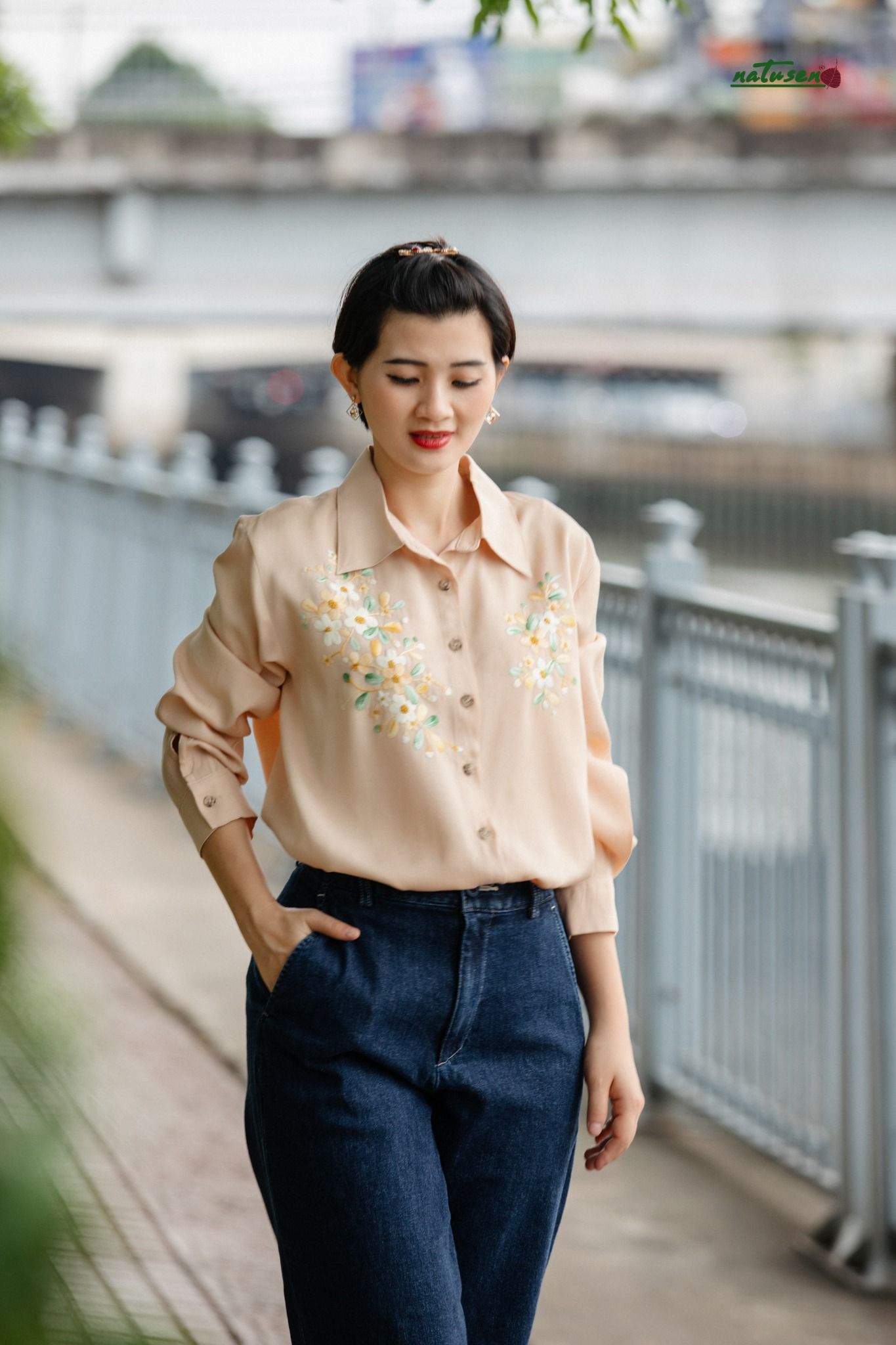 Quần Jeans lưng cao dáng suông ống rộng _ Dark