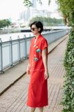  Đầm Kimono Cam thêu tay Cúc Kim Mỹ 