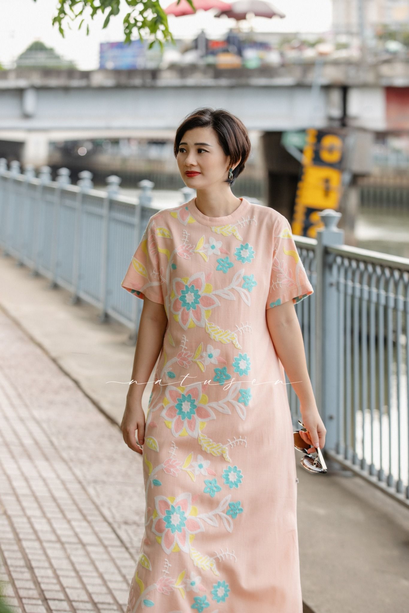 Đầm Mabelle Hồng Dâu ren thêu