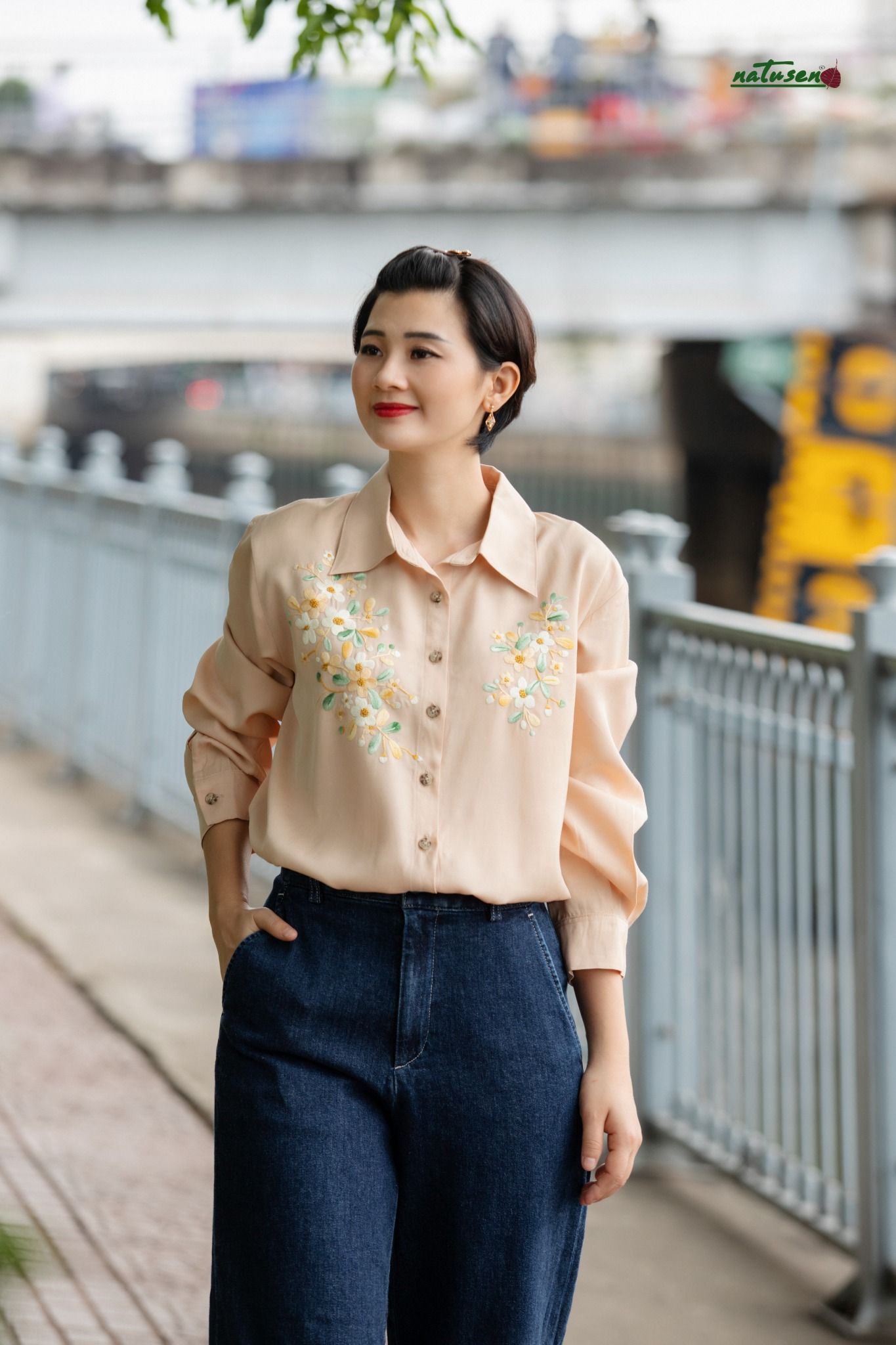 Quần Jeans lưng cao dáng suông ống rộng _ Dark