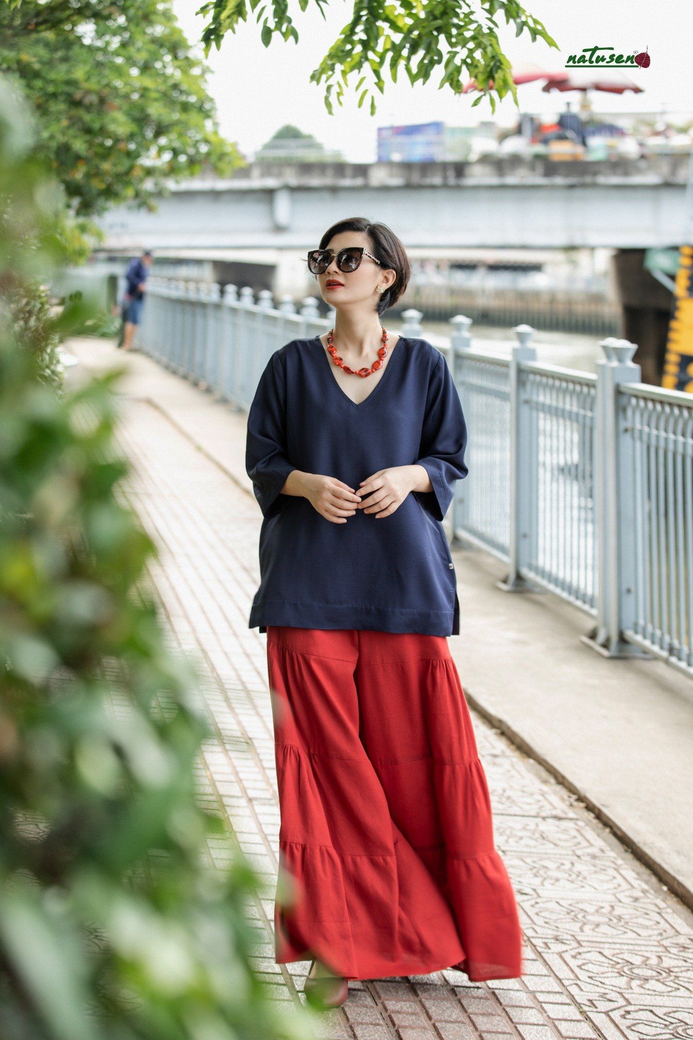 Quần Gypsy Cam Đỏ nhúng tầng freesize