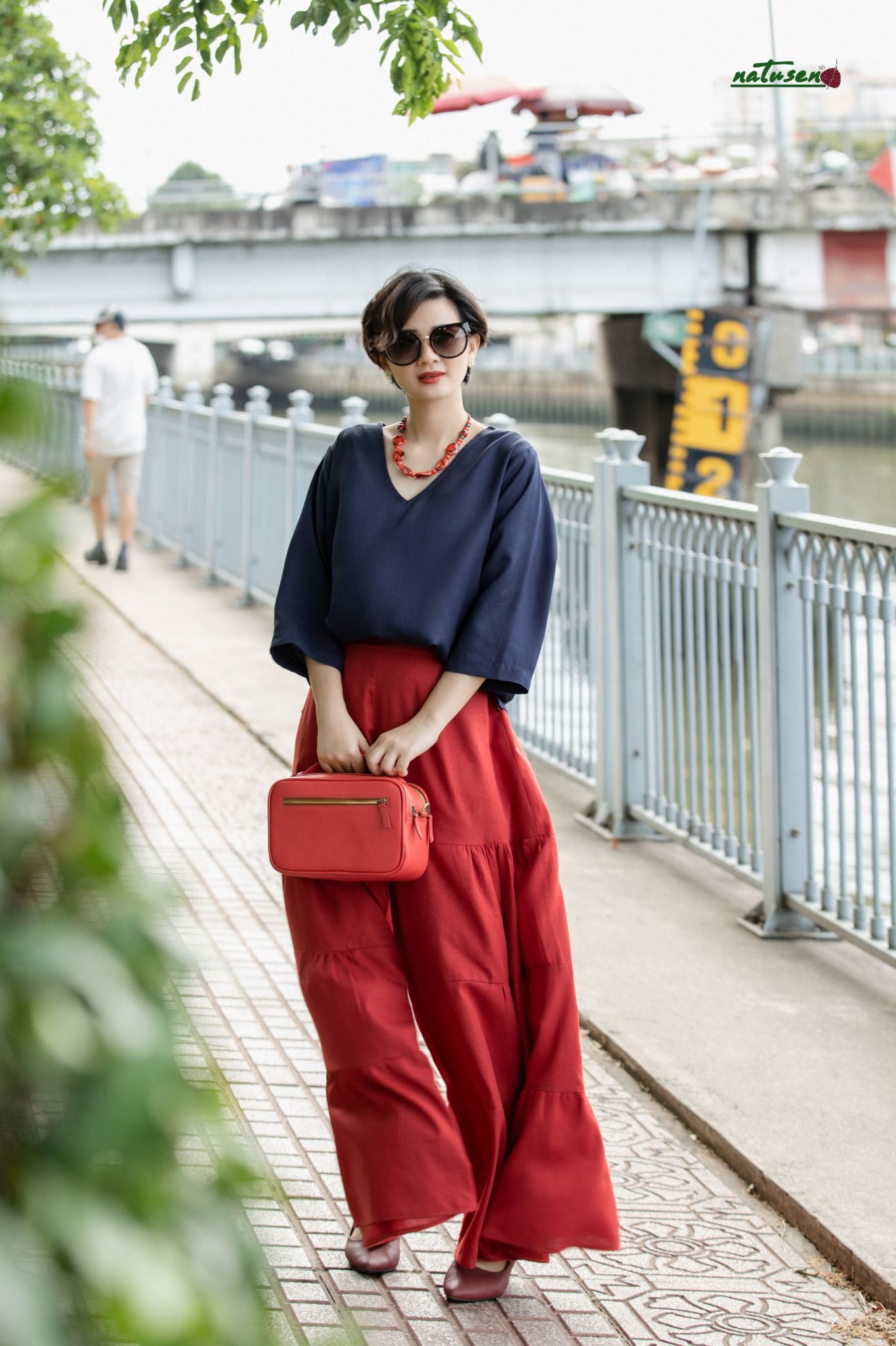Quần Gypsy Cam Đỏ nhúng tầng freesize