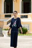  Đầm Malena Xanh Đen linen thêu tay Mãn Đình Hồng 