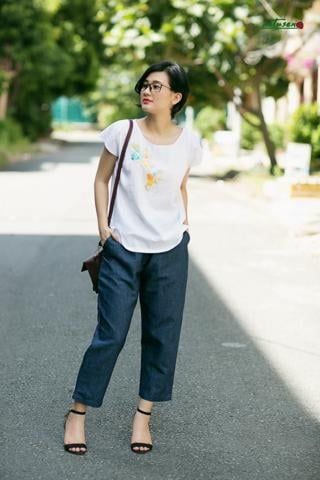 Quần lưng thun xanh jeans đậm