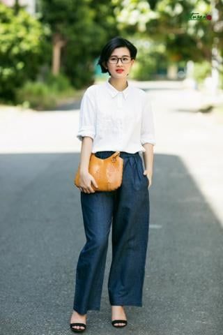 Quần lưng thun xanh jeans đậm
