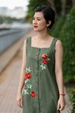  Đầm Xanh rêu linen thêu tay Hồng Flornetina 