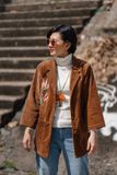  Áo Corduroy Jacket Hạt Dẻ thêu Thiên Điểu 