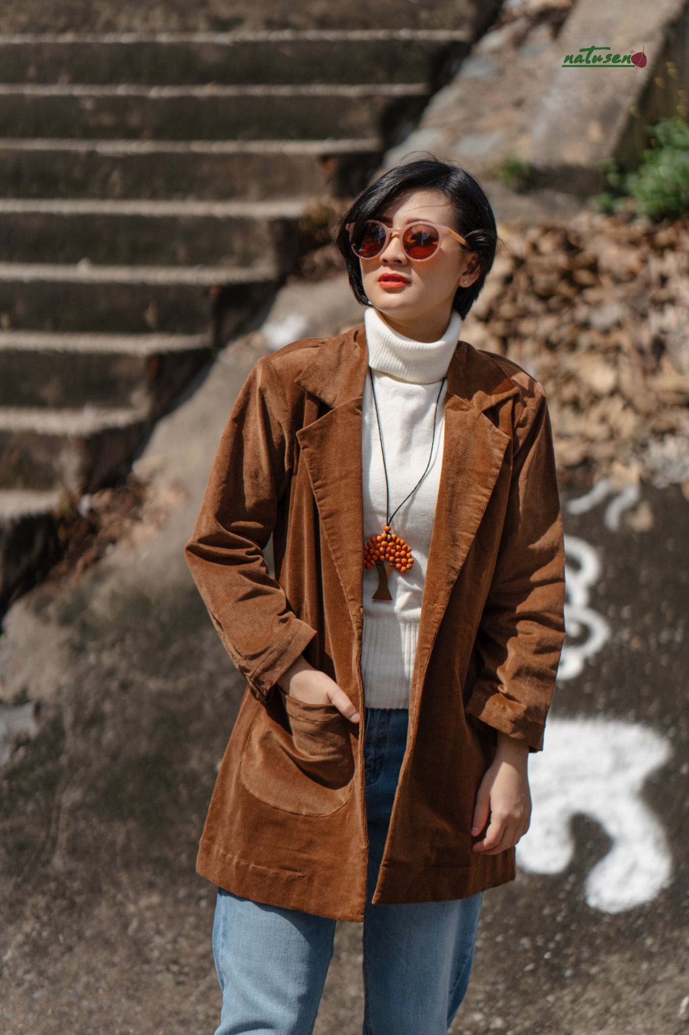 Áo khoác vest Corduroy nâu dẻ
