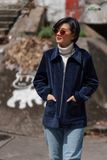  Áo Corduroy Jacket Xanh Dương Zipper không thêu 