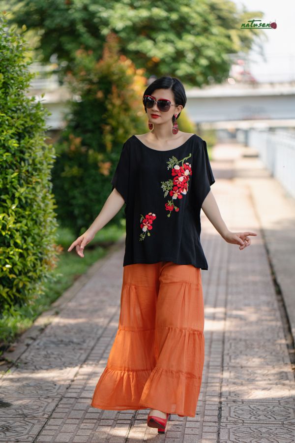 Quần Gypsy ống loe nhúng tầng Cam