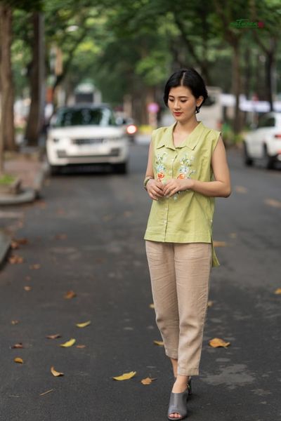  Quần tây linen ống túm Beige 