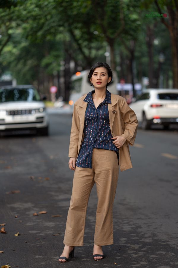Quần tây linen ống suông cafe sữa