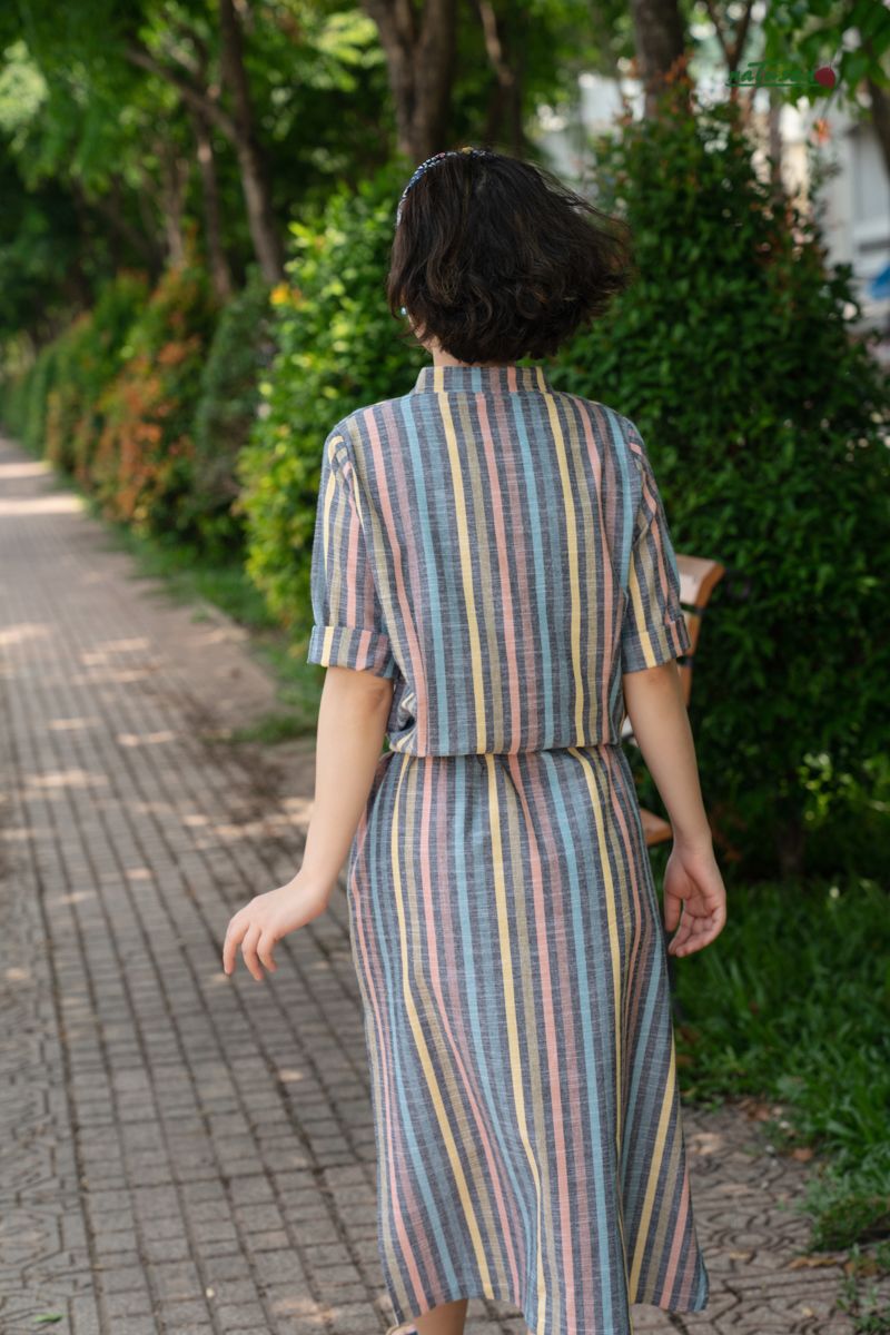 Đầm trụ Midi Sọc Yard Dyed