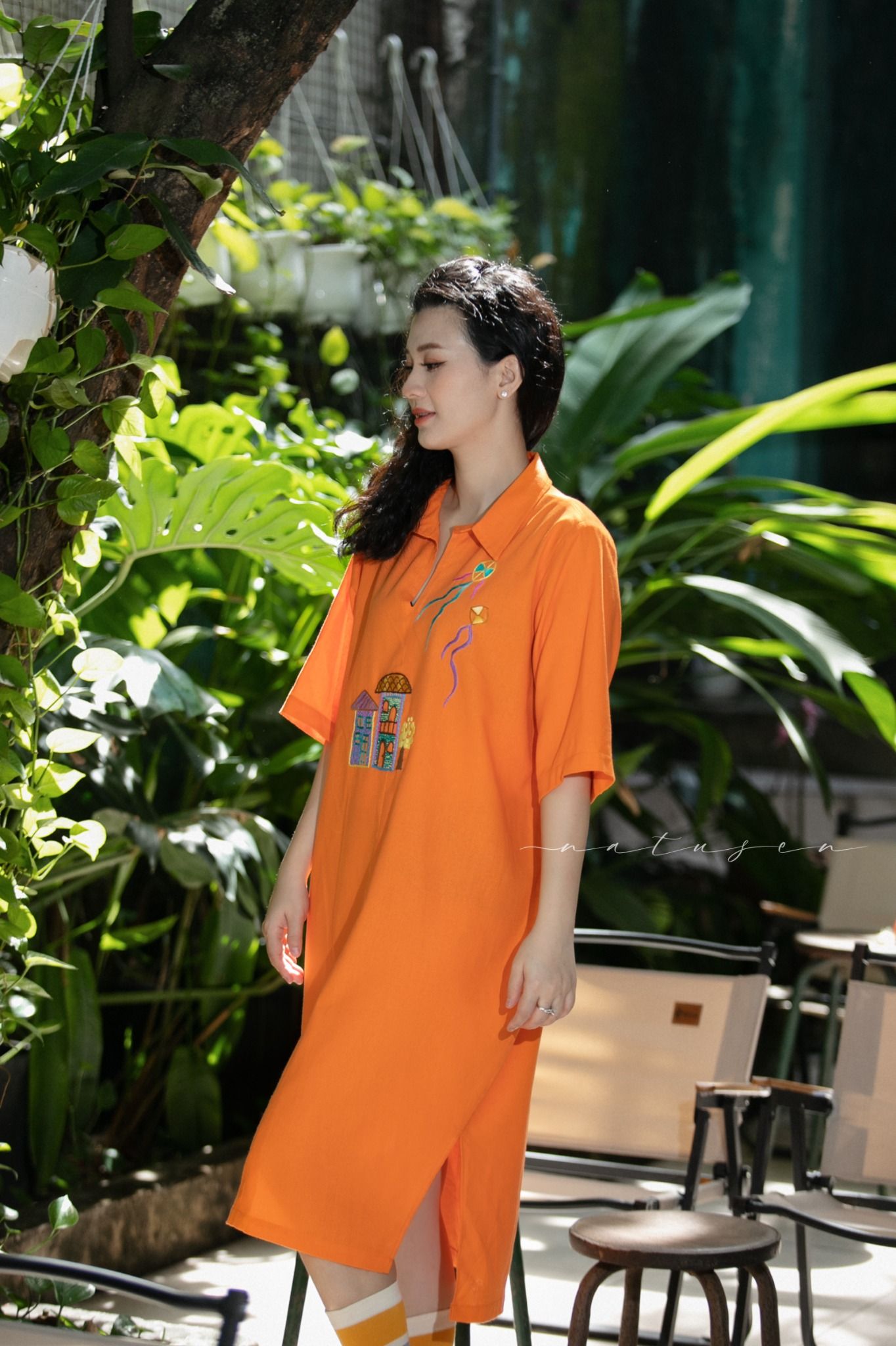 Đầm Marta Cam Ngọt thêu tay Nhà Diều