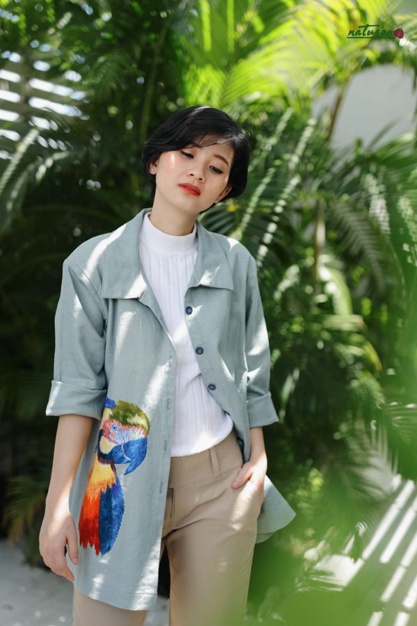 Áo thêu tay Blazer danton xám Vẹt RIO