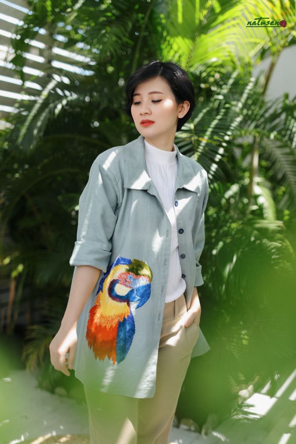 Áo thêu tay Blazer danton xám Vẹt RIO