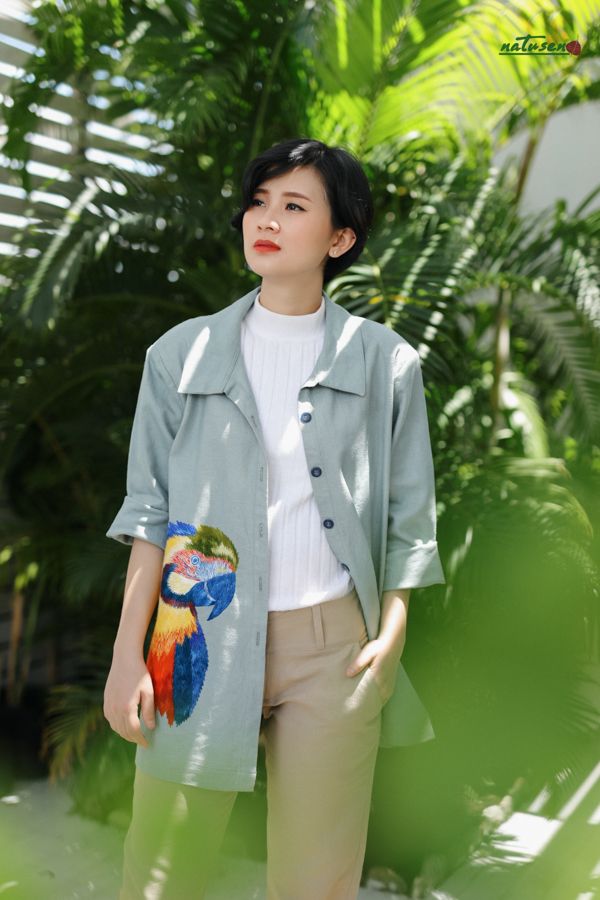 Áo thêu tay Blazer danton xám Vẹt RIO