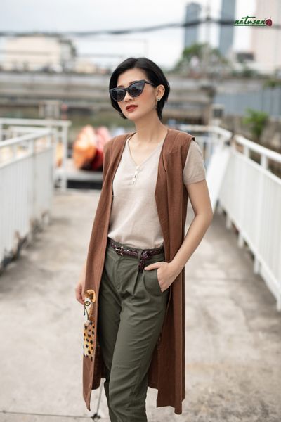  Áo thêu thủ công Beo Cheetah áo Linen khoác dài 