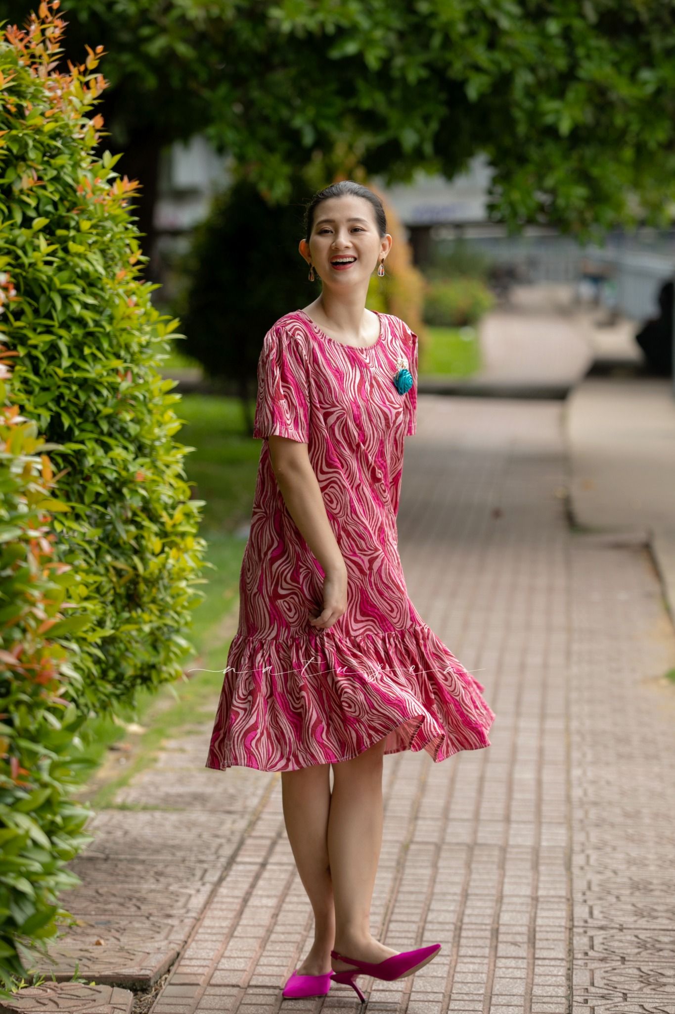 Đầm baby Jacquard in vân gỗ Hồng