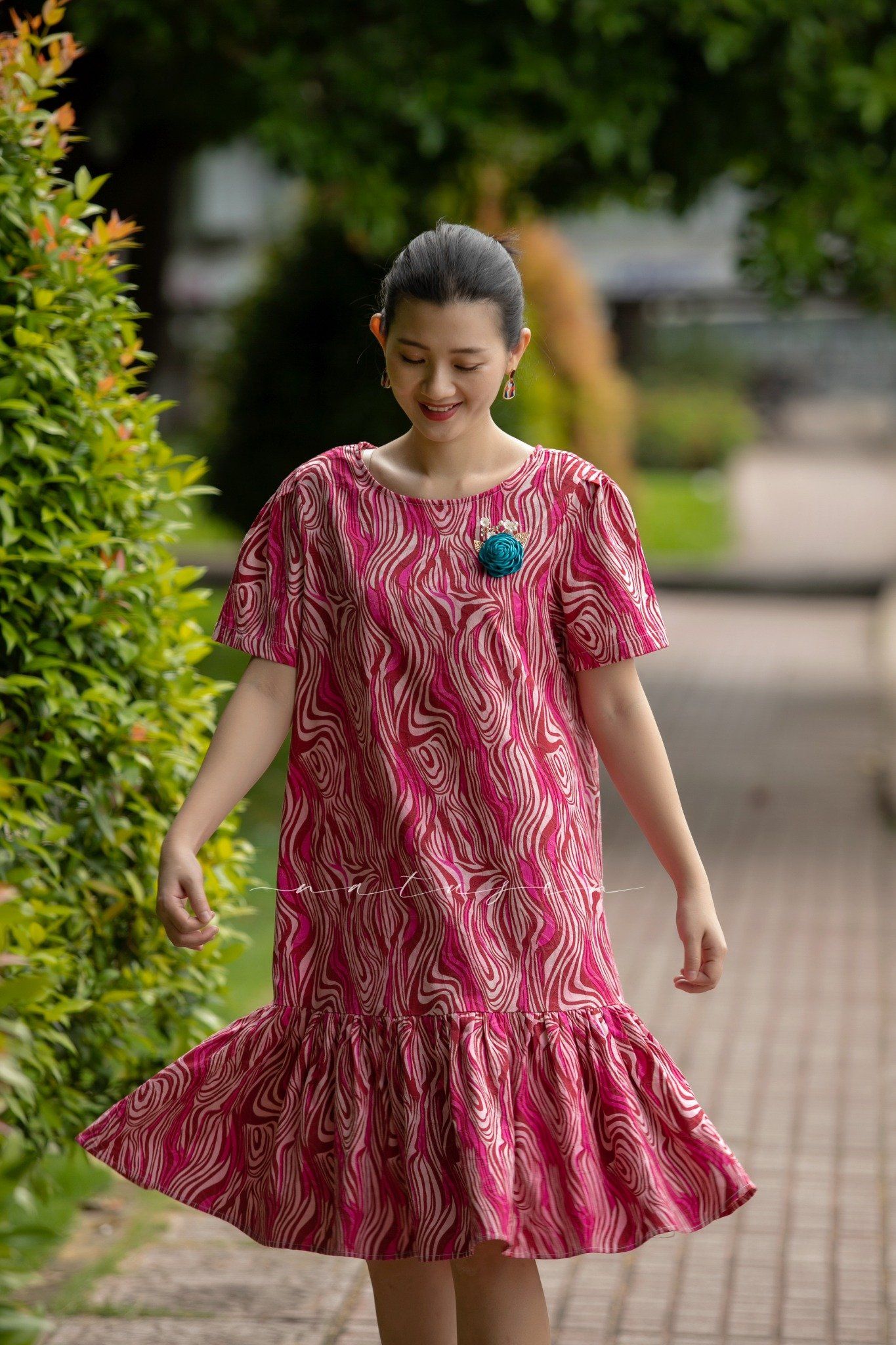 Đầm baby Jacquard in vân gỗ Hồng