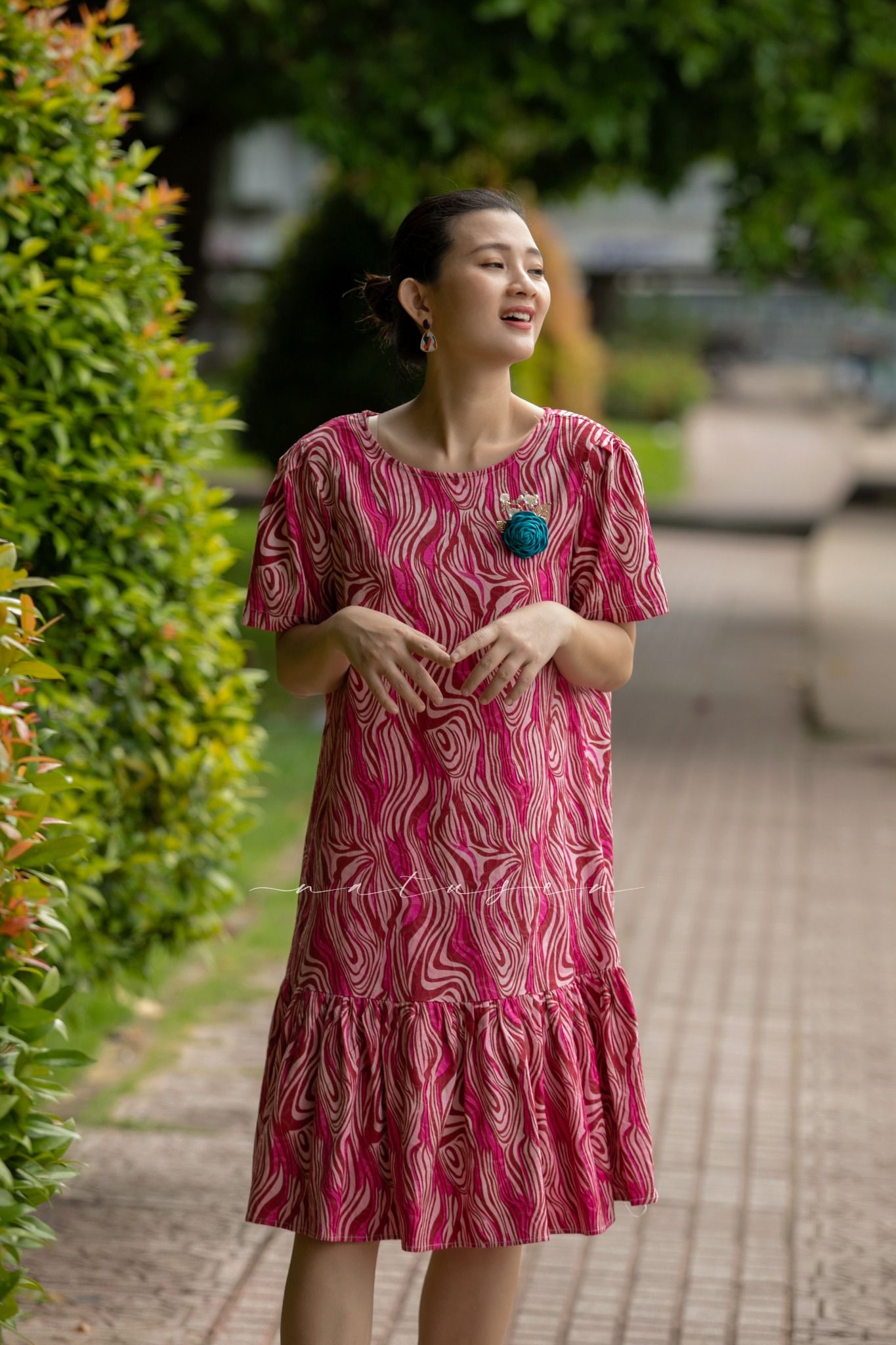 Đầm baby Jacquard in vân gỗ Hồng
